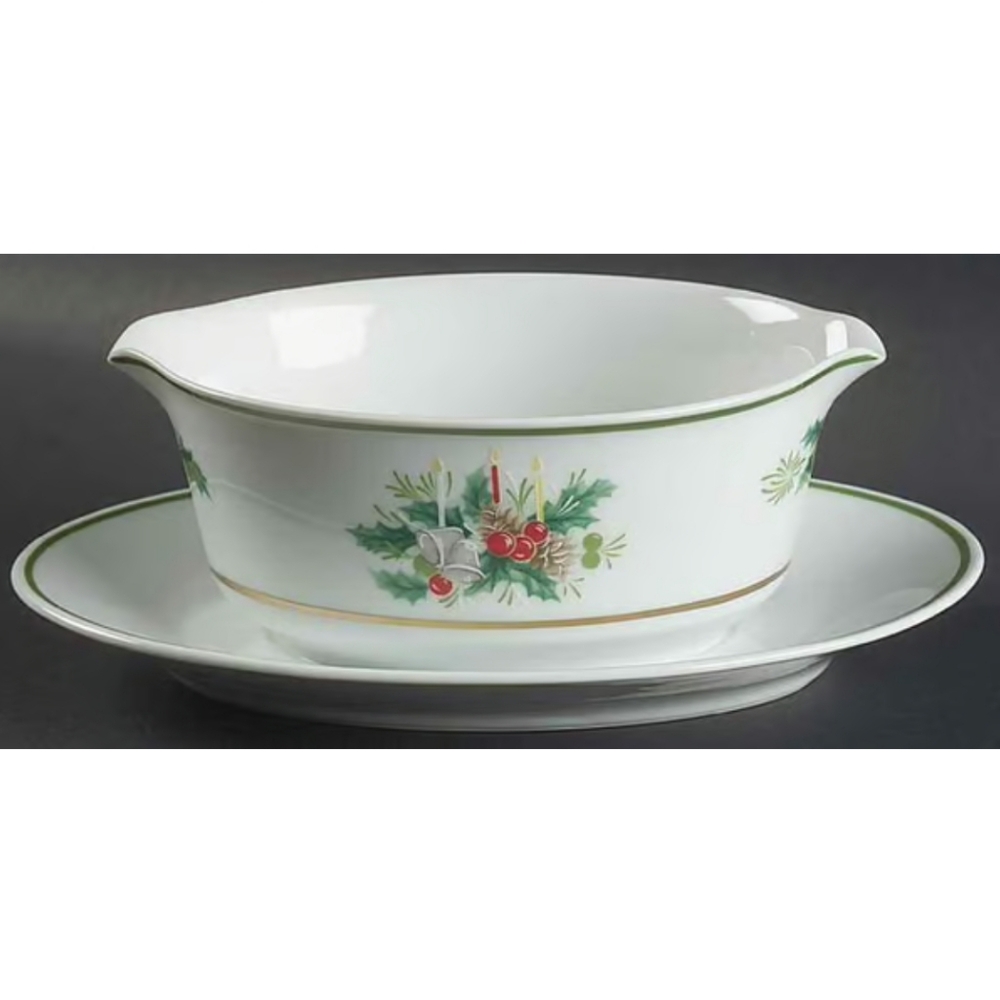 Noritake gravy boat with attached underwater, Holly pattern